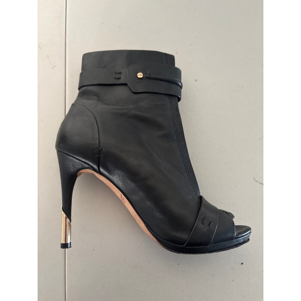 Rachel Roy Paxton Bootie Womens 6 Black Leather Peep Toe Gold Stiletto Heel Boot - Picture 5 of 12